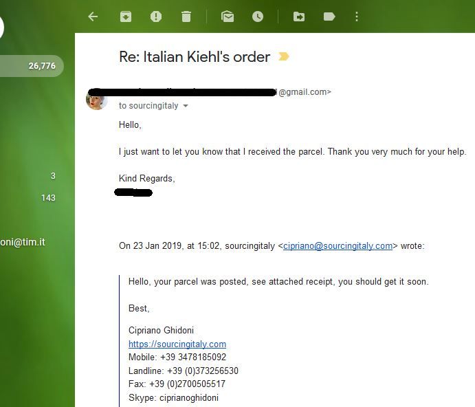 Parcel Forwarding Italian Address 143